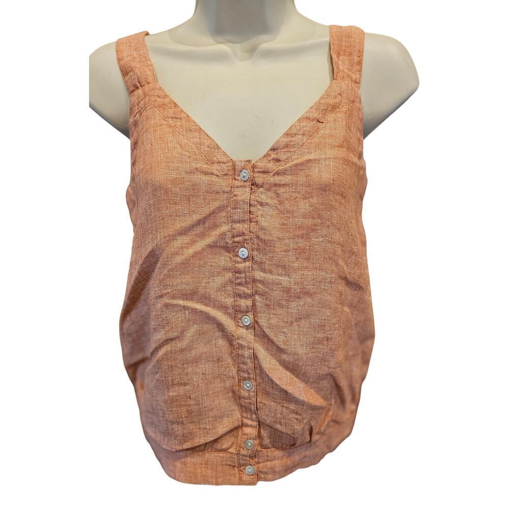 Isaac MIZRAHI sz XS orange tank top summer linen top button front layering fall
